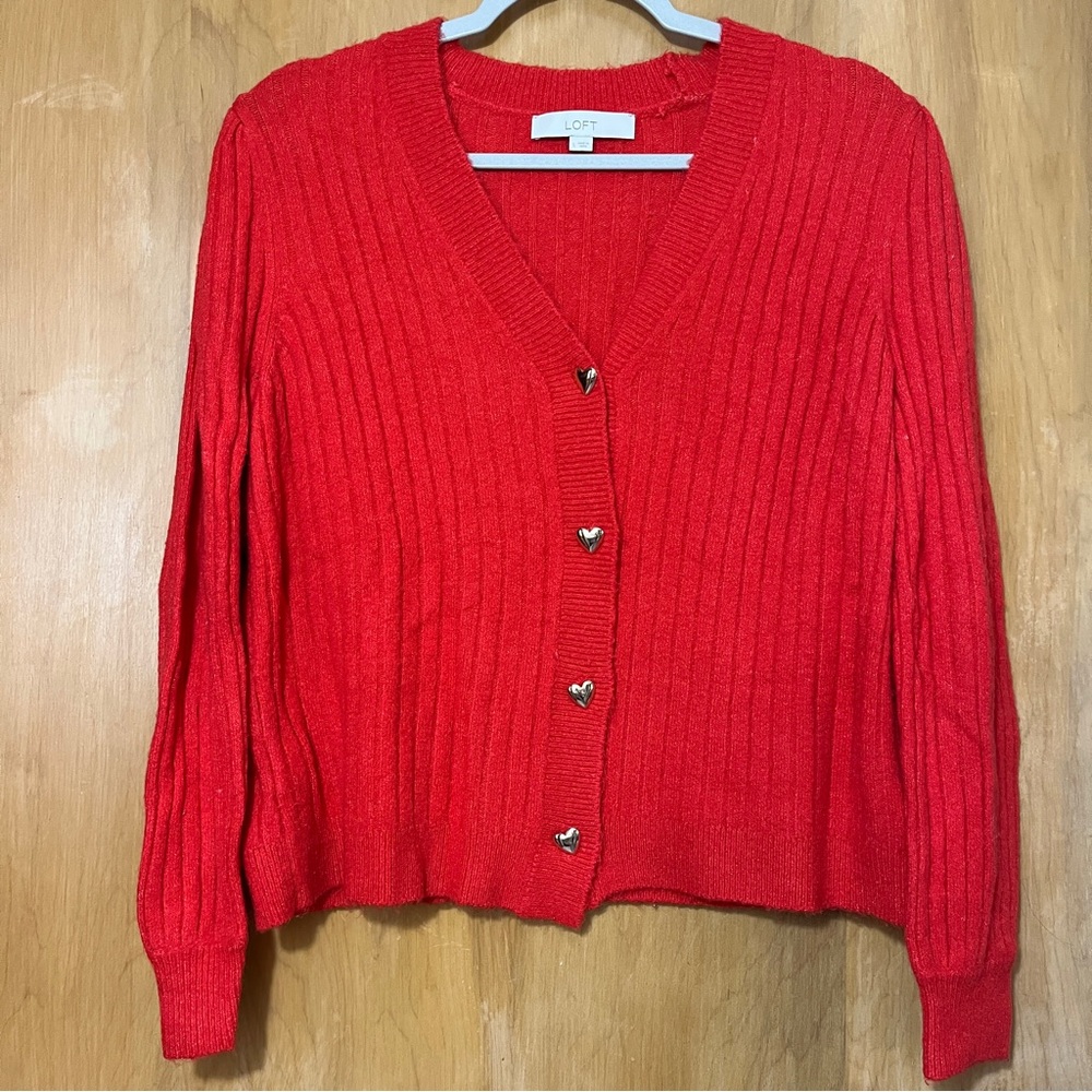 LOFT Women’s Red Cardigan Sweater Large